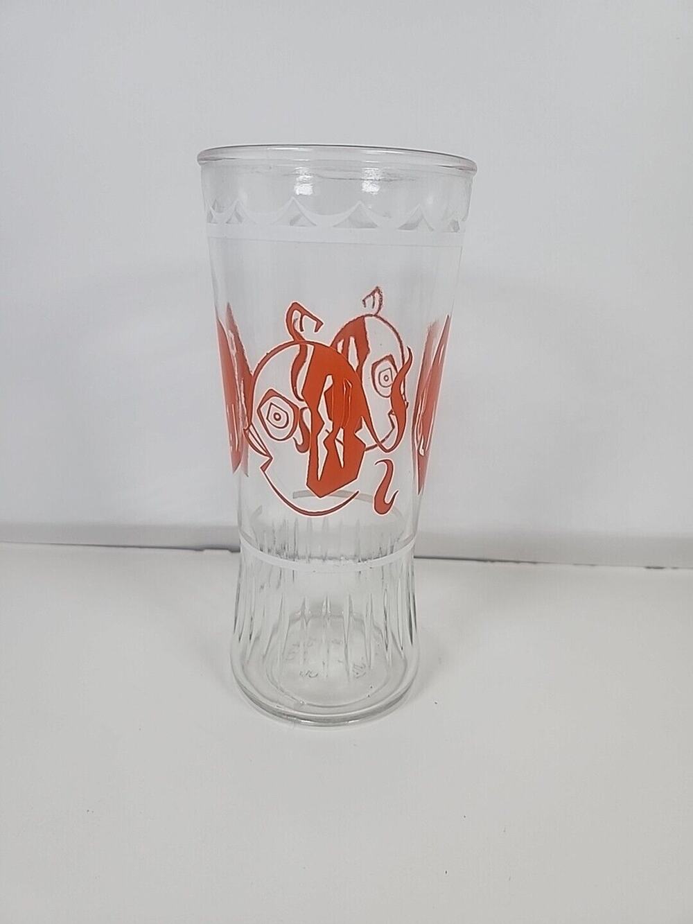 MidCentury Anchor Hocking 12 oz Tumbler Orange Graphics Fish & Hook RETRO